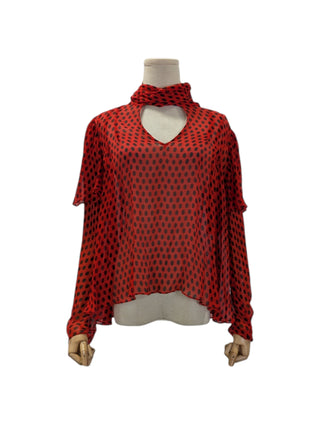 Red Polkadots Sheer Short Sleeve Top
