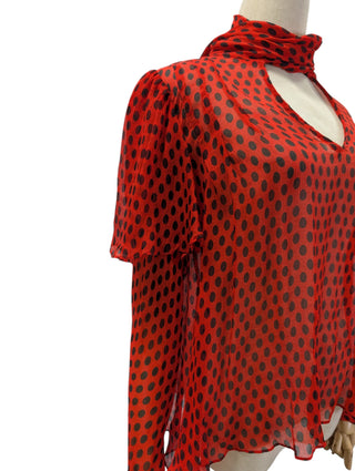 Red Polkadots Sheer Short Sleeve Top