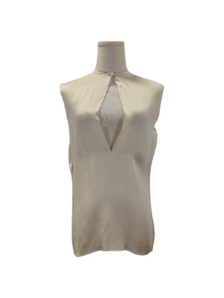 Beige Silk Sleeveless Top