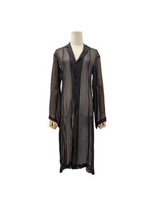 Dark Brown Sheer Silk Long Shirt Dress