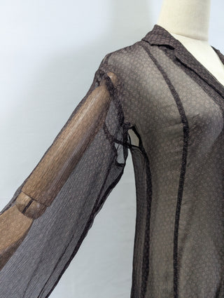 Dark Brown Sheer Silk Long Shirt Dress