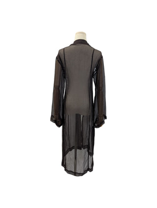 Dark Brown Sheer Silk Long Shirt Dress