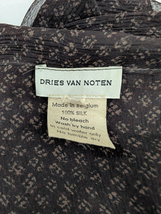 Dark Brown Sheer Silk Long Shirt Dress