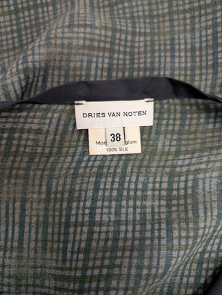 Black And Dark Green Sheer Silk V-Neck Shirt