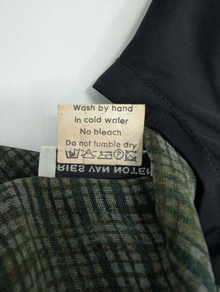 Black And Dark Green Sheer Silk V-Neck Shirt