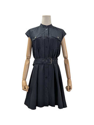 Black Pleated Button Dress