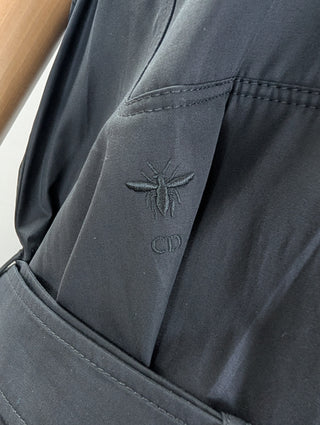 Black Pleated Button Dress