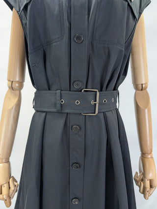 Black Pleated Button Dress