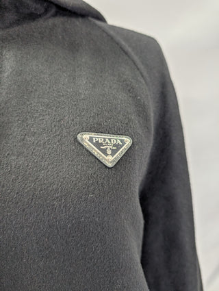 Black Logo Plaque Zipped Hooded Coat