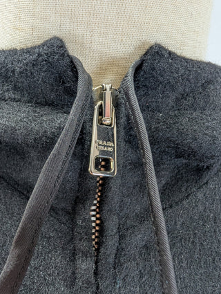 Black Logo Plaque Zipped Hooded Coat