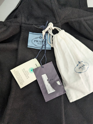 Black Logo Plaque Zipped Hooded Coat