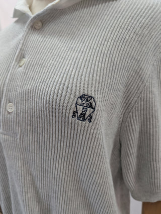 Grey Knitted Striped Logo Polo Shirt