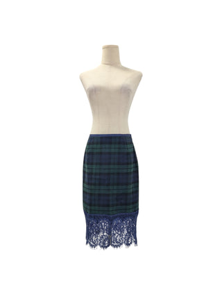 Blue And Green Plaid Skirt With Lace Trimmings