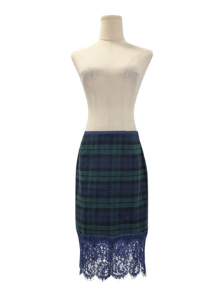 Sacai Luck Blue And Green Plaid Skirt With Lace Trimmings, front