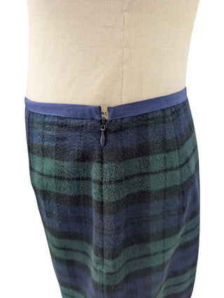 Blue And Green Plaid Skirt With Lace Trimmings