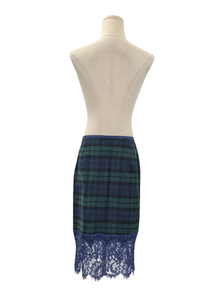 Sacai Luck Blue And Green Plaid Skirt With Lace Trimmings, back