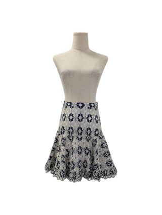 Navy And White Embroidered Skirt