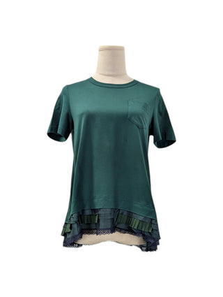 Green Cotton Tee With Iconic Trimming Ends