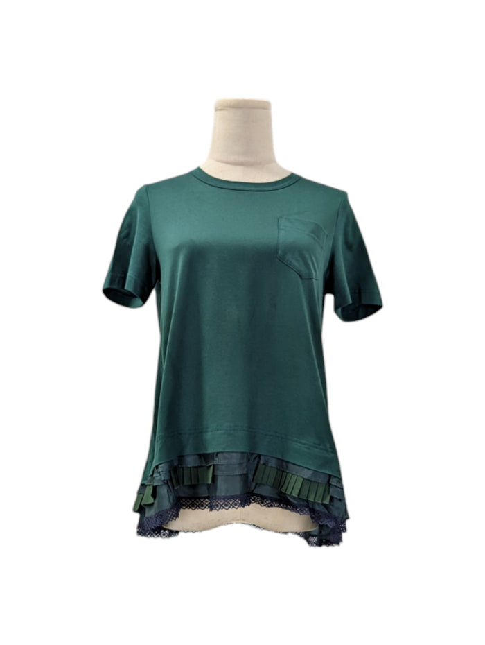 Green Cotton Tee With Iconic Trimming Ends