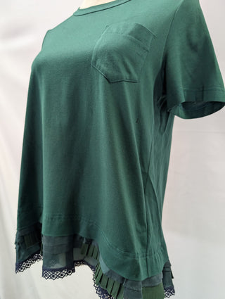 Green Cotton Tee With Iconic Trimming Ends