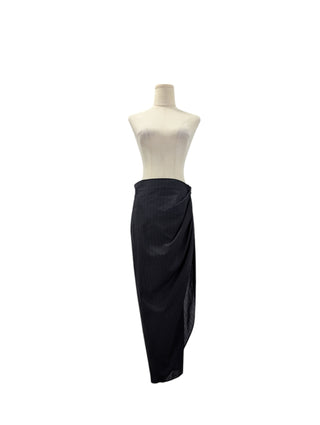 Black Wool Striped Mid Length Skirt
