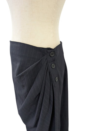 Black Wool Striped Mid Length Skirt