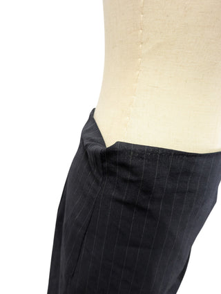 Black Wool Striped Mid Length Skirt