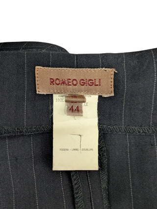 Black Wool Striped Mid Length Skirt