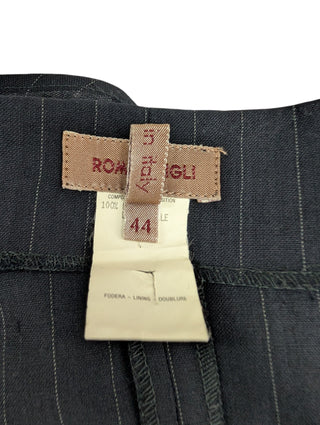 Black Wool Striped Mid Length Skirt