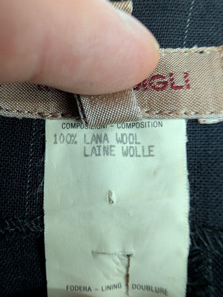 Black Wool Striped Mid Length Skirt