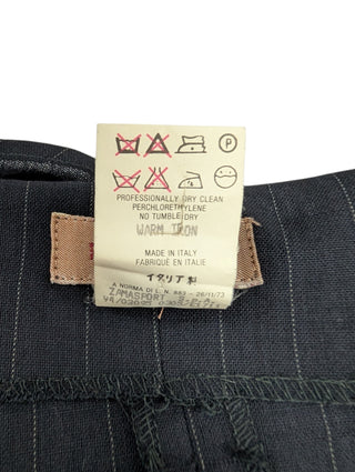 Black Wool Striped Mid Length Skirt