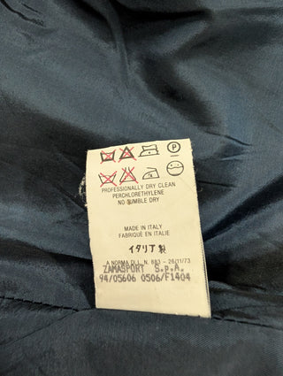 Dark Blue Striped Velvet Coat With Embellished Buttons