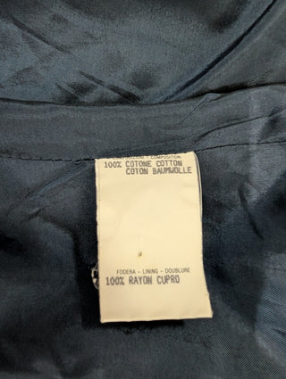 Dark Blue Striped Velvet Coat With Embellished Buttons