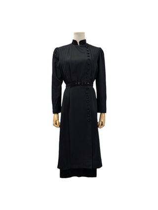 Black Wool and Velvet Coat Dress with Belt