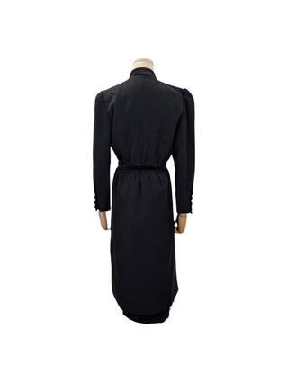 Black Wool and Velvet Coat Dress with Belt