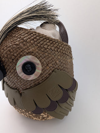 Bird Bag In Iraca Palm And Calfskin