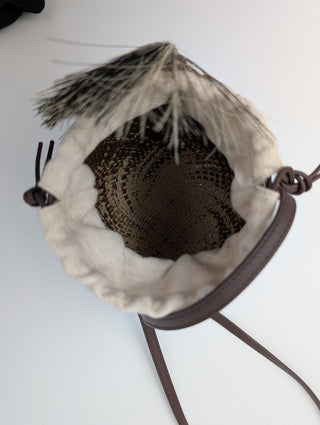 Bird Bag In Iraca Palm And Calfskin