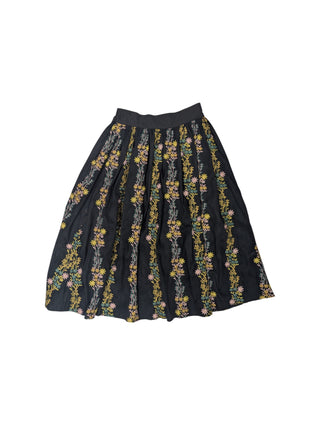 Black 3/4 Length Skirt With Floral Embroidery