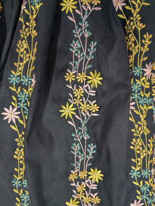 Black 3/4 Length Skirt With Floral Embroidery