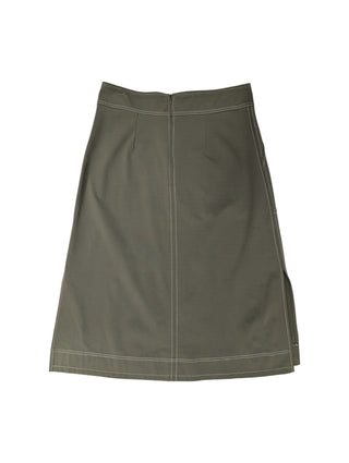 Olive Skirt With Beige Stitching And Side Slits