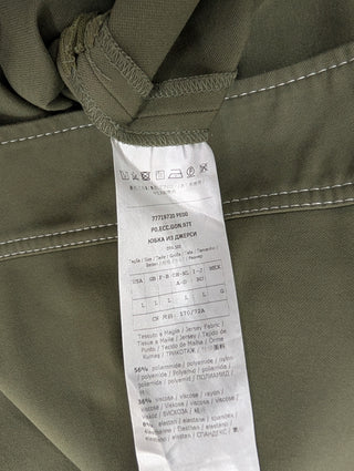 Olive Skirt With Beige Stitching And Side Slits