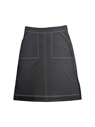 Black Skirt With Beige Stitching And Side Slits