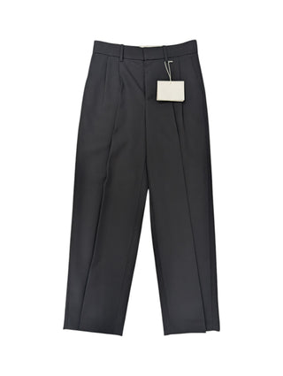 Black Wide Legs Wool Pants With Embellished Logo