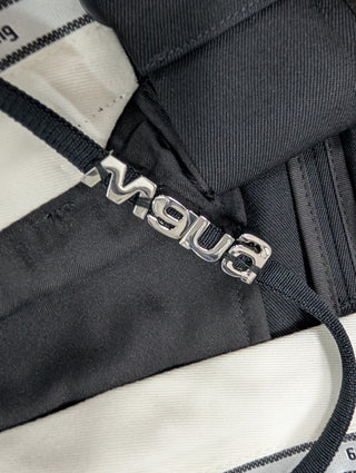 Black Wide Legs Wool Pants With Embellished Logo