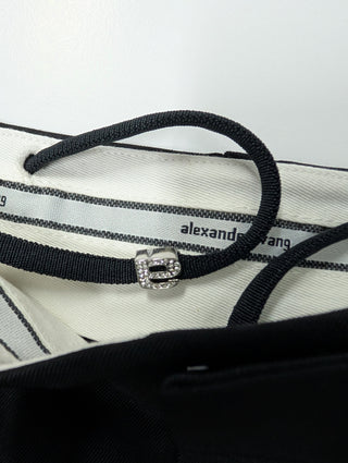 Black Wide Legs Wool Pants With Embellished Logo