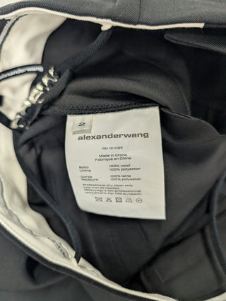 Black Wide Legs Wool Pants With Embellished Logo