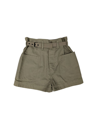Beige Canvas High Waist Belted Shorts