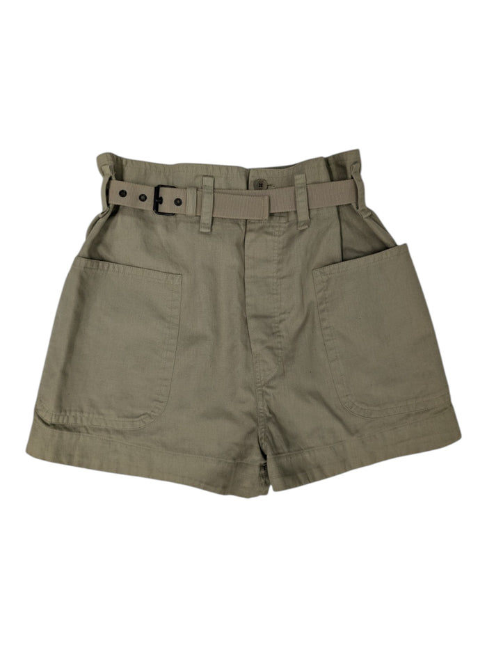 Beige High Waist Belted Shorts