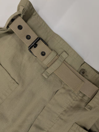 Beige Canvas High Waist Belted Shorts
