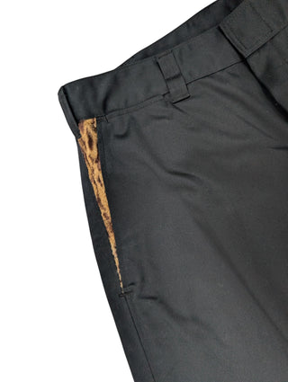 Black Chino With Animal Print Furry Trimming Details